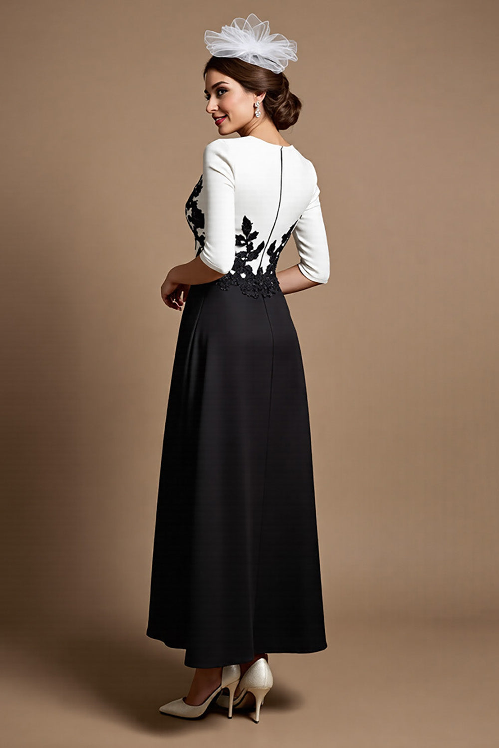 Berylove Women A Line Mother of The Bride Dress Black Appliqued Half Sleeve V-Neck Midi Wedding Guest Dress, Black / US16 Berylove Women A Line Mother of The Bride Dress Black Appliqued Half Sleeve V-Neck Midi Wedding Guest Dress, Black / US16