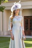 Silver Appliqued A Line Illusion Neck Mother Of The Bride Dress
