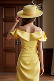Off The Shoulder Daffodil Ruffled Ruched Mother of the Bride Dress