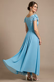 Sky Blue Appliqued A Line Mother of the Bride Dress with 3D Flowers