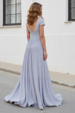 Silver A Line Ruched Long Mother of the Bride Dress
