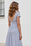Silver A Line Ruched Long Mother of the Bride Dress