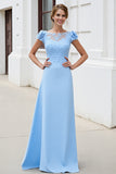 Sky Blue A Line Appliqued Mother of the Bride Dress with 3D Flowers