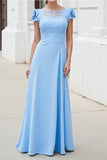 Sky Blue A Line Appliqued Mother of the Bride Dress with 3D Flowers