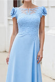Sky Blue A Line Appliqued Mother of the Bride Dress with 3D Flowers