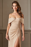 Off The Shoulder Apricot Formal Dress with Slit