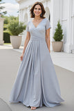 Silver A Line Chiffon Long Mother of the Bride Dress