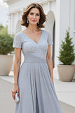 Silver A Line Chiffon Long Mother of the Bride Dress