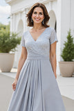 Silver A Line Chiffon Long Mother of the Bride Dress
