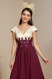 A Line Burgundy Appliqued Long Mother of the Bride Dress