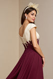 A Line Burgundy Appliqued Long Mother of the Bride Dress