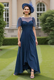 Navy Chiffon Ruched A Line Mother Of The Bride Dress