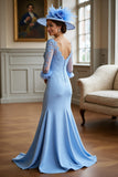 Sky Blue Mermaid Appliqued Fringed Mother Of The Bride Dress