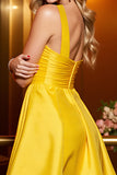One Shoulder Yellow Homecoming Dress with 3D Flowers