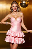 Strapless A Line Ruffled Blush Homecoming Dress