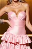 Strapless A Line Ruffled Blush Homecoming Dress