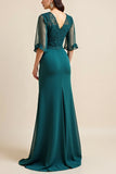 A Line Blue Mother of the Bride Dress with Appliques