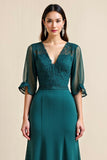 A Line Blue Mother of the Bride Dress with Appliques