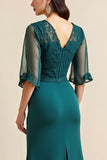 A Line Blue Mother of the Bride Dress with Appliques