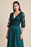A Line Blue Long Mother of the Bride Dress with Appliques
