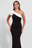 One Shoulder Mermaid Black Tie Dress