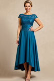 Blue A Line High Low Mother of the Bride Dress with Appliques