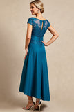 Blue A Line High Low Mother of the Bride Dress with Appliques