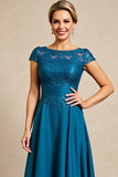 Blue A Line High Low Mother of the Bride Dress with Appliques