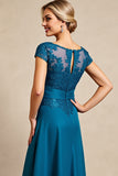 Blue A Line High Low Mother of the Bride Dress with Appliques