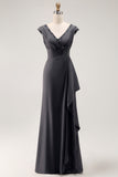 Grey Ruched Sheath Formal Dress with Appliques