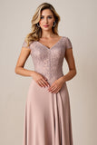 Pink A Line Mother of the Bride Dress with Appliques