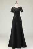 Black A Line Mother of the Bride Dress with Appliques