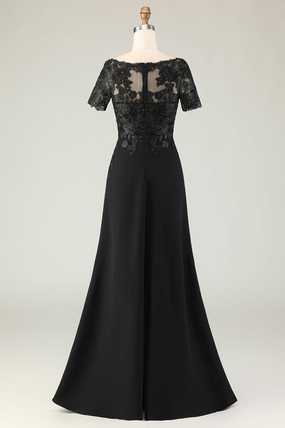 Berylove Women Elegant Black Mother of the Bride Dress with Appliques A Line Winter Wedding Guest Dress with Slit, Black / US26W Berylove Women Elegant Black Mother of the Bride Dress with Appliques A Line Winter Wedding Guest Dress with Slit, Black / US26W