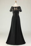 Black A Line Mother of the Bride Dress with Appliques