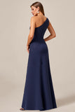 One Shoulder Navy A Line Mother of the Bride Dress