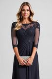 Navy A Line Mother of the Bride Dress with Appliques