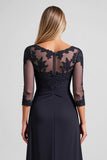 Navy A Line Mother of the Bride Dress with Appliques