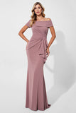 Vintage Mauve Off The Shoulder Sheath Long Formal Dress