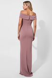 Vintage Mauve Off The Shoulder Sheath Long Formal Dress