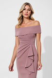 Vintage Mauve Off The Shoulder Sheath Long Formal Dress