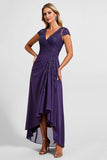 Purple Chiffon Ruched Mother of the Bride Dress with Appliques