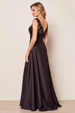 Black Satin A Line Formal Dress with Appliques