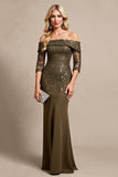 Off The Shoulder Olive Formal Dress with Appliques