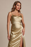 Gold Sheath Satin Cocktail Dress with Slit