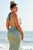 Mermaid Halter Eucalyptus Bridesmaid Dress with Slit