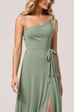 Chiffon A-Line Eucalyptus Bridesmaid Dress with Slit