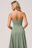 Chiffon A-Line Eucalyptus Bridesmaid Dress with Slit
