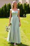 Chiffon A-Line Long Sage Green Bridesmaid Dress