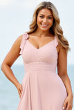 Chiffon A Line Candy Pink Bridesmaid Dress with Slit
