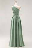 Green One Shoulder Chiffon Bridesmaid Dress with Slit